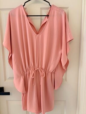 eesome Light Pink Drawstring V-Neck Romper